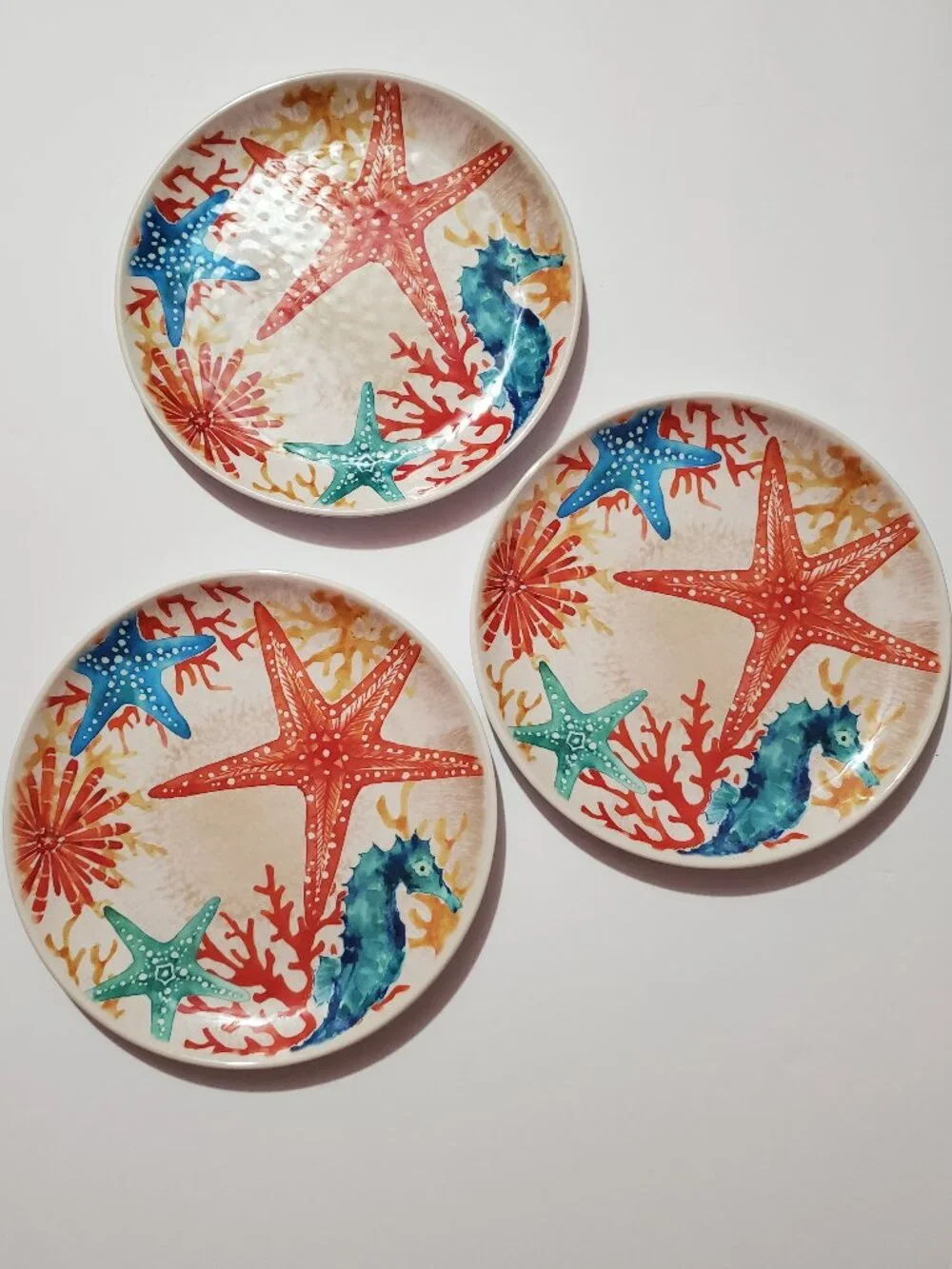 Seahorse Starfish Coral Melamine Set of 9 Plates